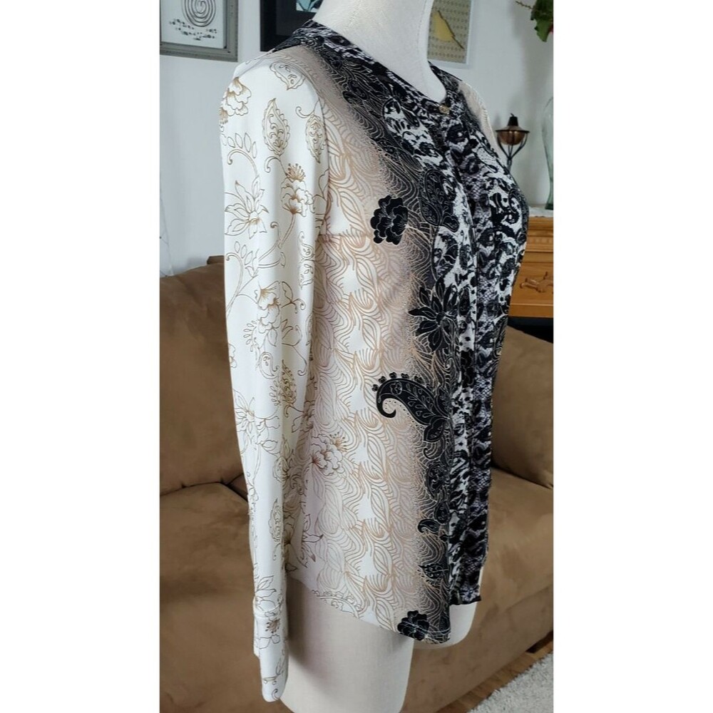 Dana Buchman Womens Black Beige Floral Knit Top Size S Boho Chic Career - Picture 3 of 7